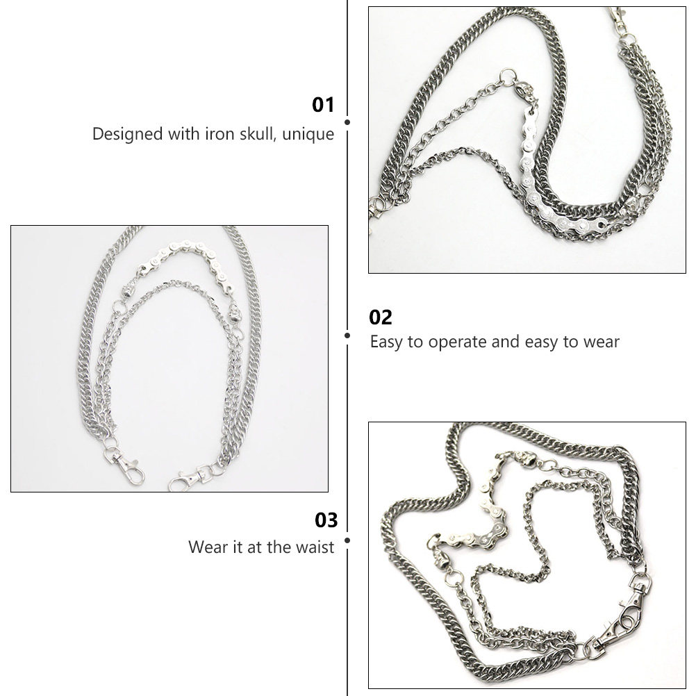 Men Accessories In Silver - 1Pcs Silver Metal Skull Chain for