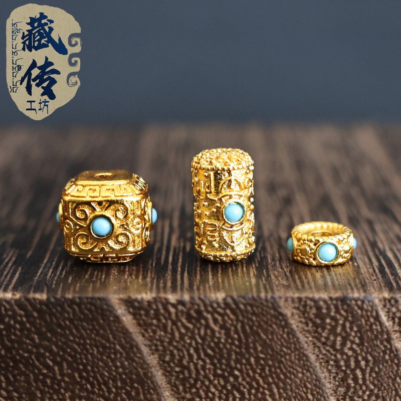 Men'S Accessories Jewelry Bracelet - Tibetan Gold Tone Turquoise Spacer Barrel