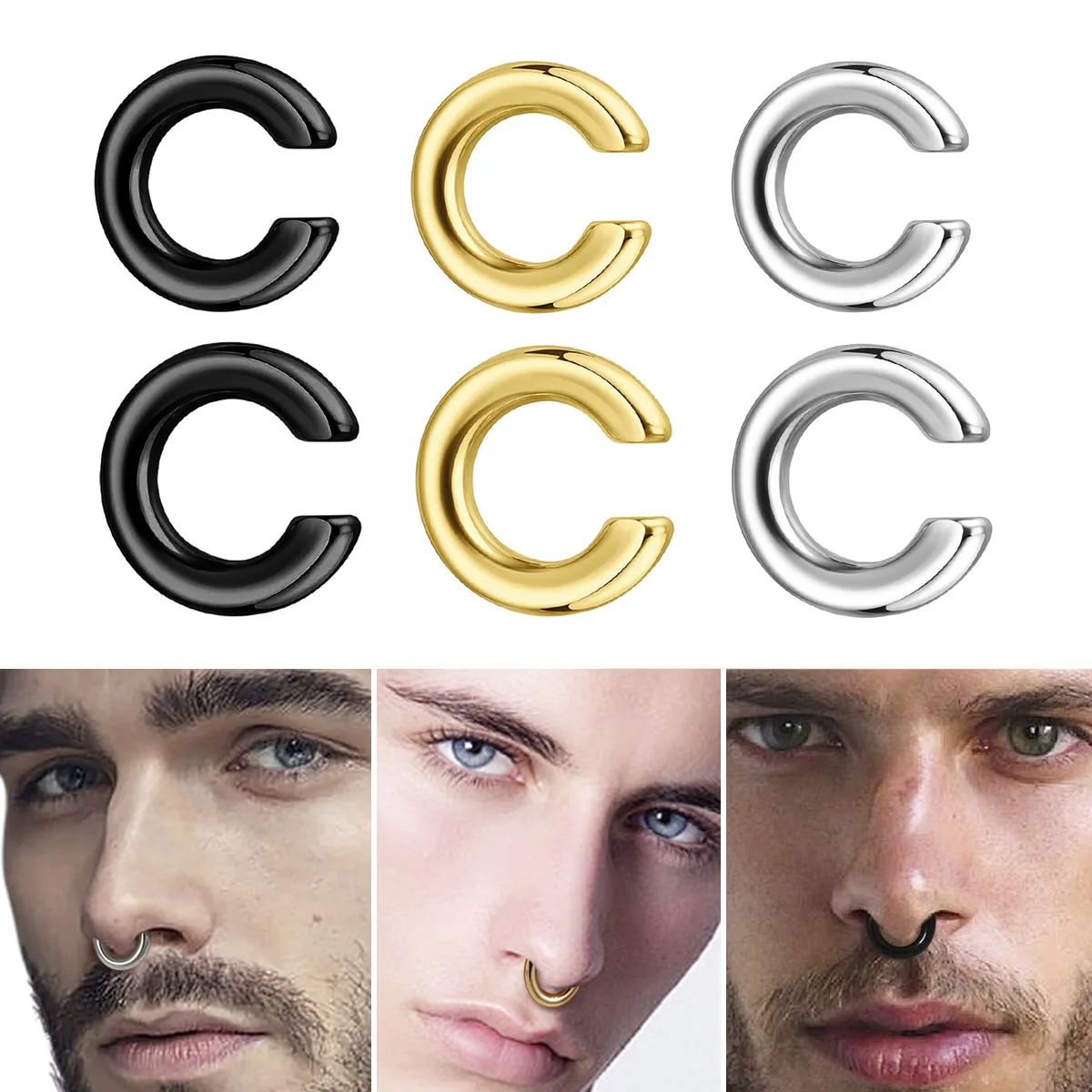 1pc Exaggerated C-Shaped Non-P - Men Accessories Earrings review and price