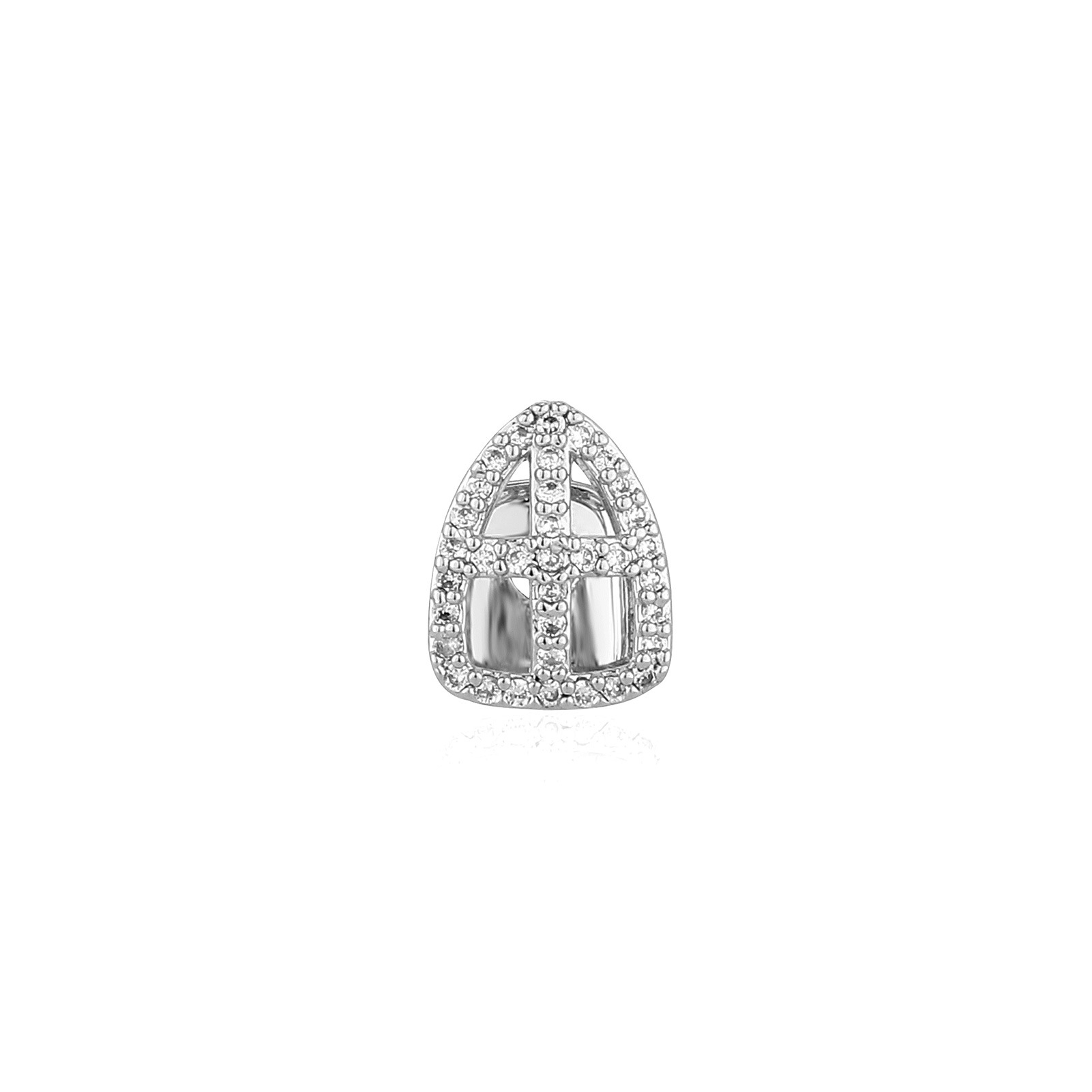 Hollow Iced CZ Single Tooth Gr - Men Accessories In Silver review and price